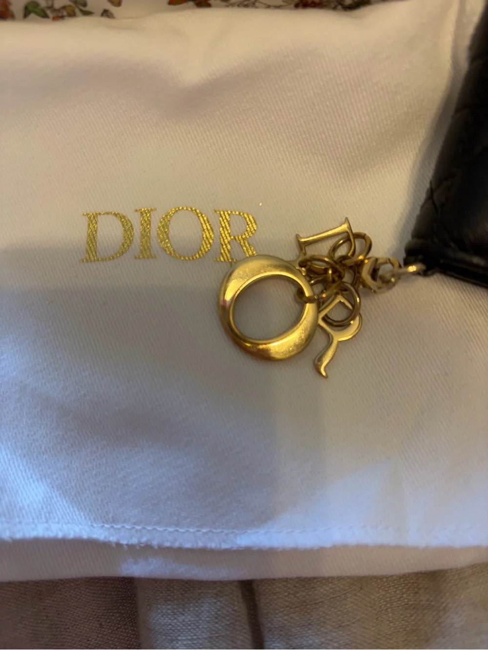 Dior Black Quilted Card Holder with Gold Charm